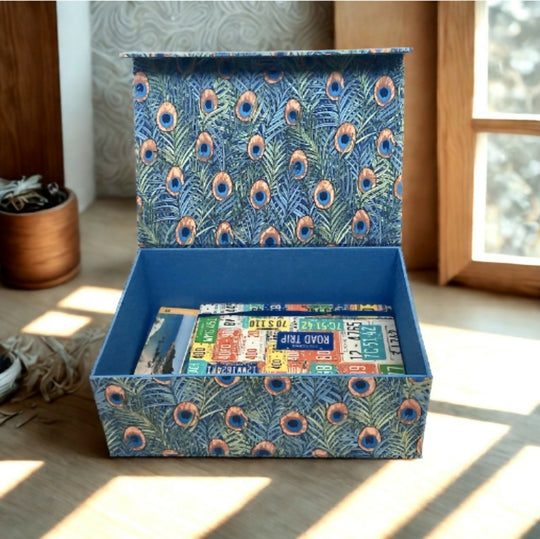 Handmade William Morris Peacock Memory Box | Fabric Keepsake Organiser