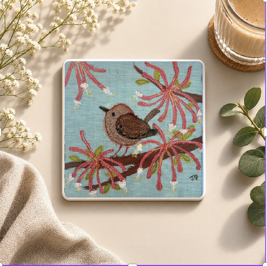 Honeysuckle Wren Sandstone Coaster