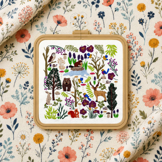 Into the Forest Hand Embroidery Kit with Pre Printed Fabric and Colour Pattern