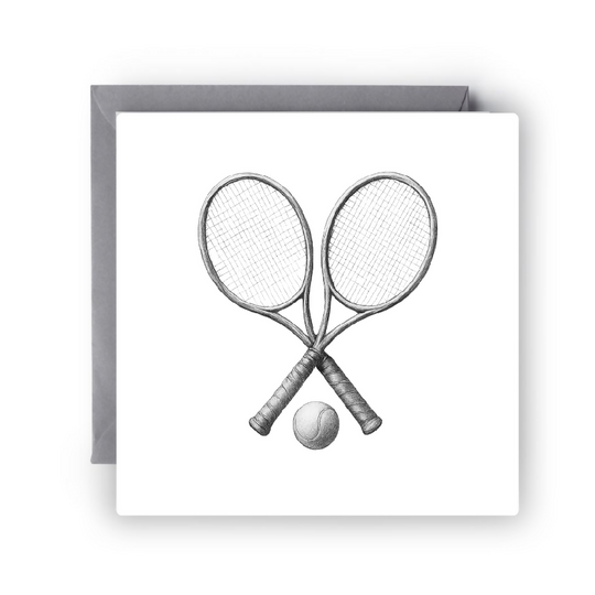 Tennis racket hand drawn illustration greeting card for sports fans