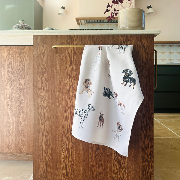 Dog Breeds Tea Towel | Hand-Painted, Made in England
