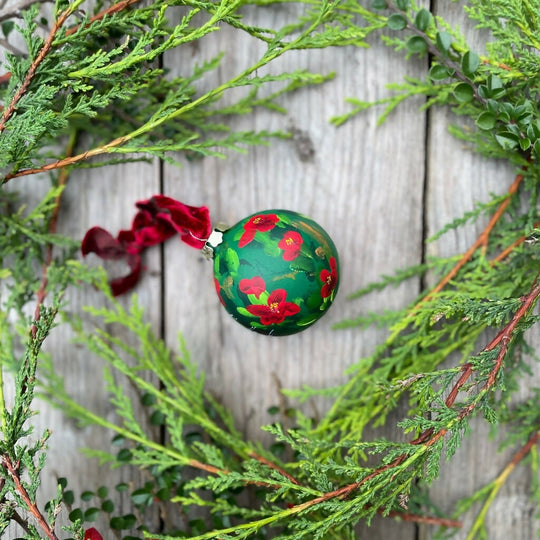 Quince Winter Floral Hand Painted Ceramic Bauble