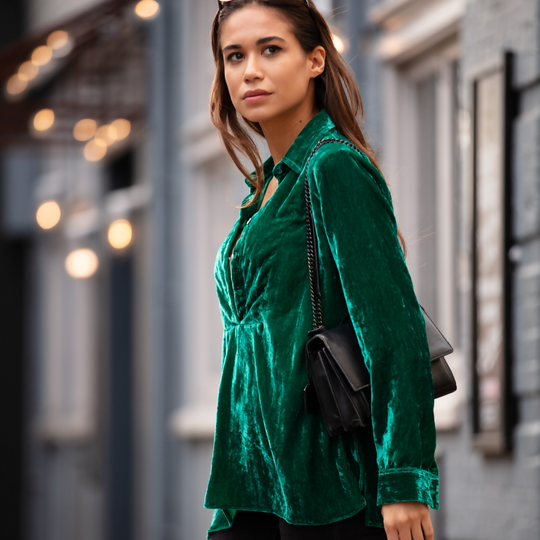 Silk Velvet Shirt In Emerald Green