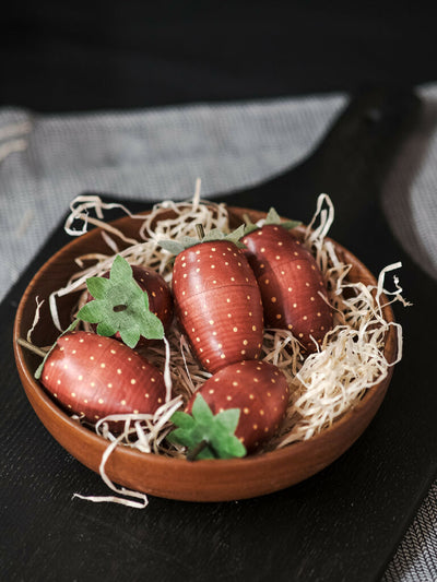 Punnet of hand painted wooden strawberries