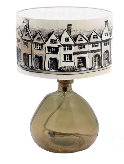 table lampshade with houses illustration