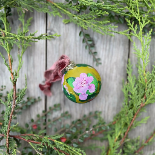 Do Tell Peony Floral Hand Painted Ceramic Bauble