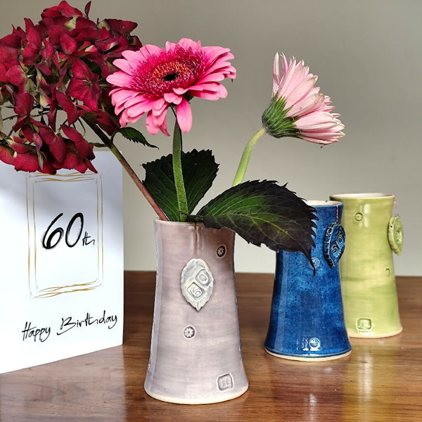 60th Birthday Anniversary Handmade Vase With Ceramic Tag