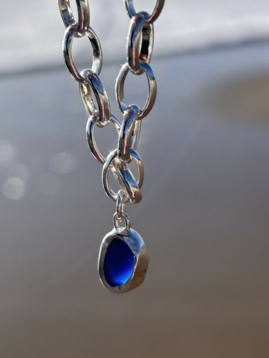 Blue Seaglass chunky chain bracelet