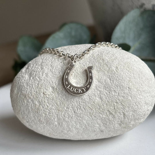Lucky Horse Shoe Charm Necklace - Sterling Silver