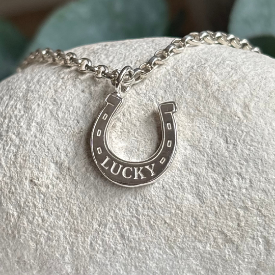 Lucky Horse Shoe Charm Necklace - Sterling Silver