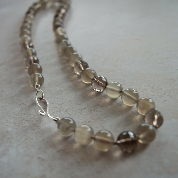 Moonstone,Smokey Quartz and Sterling Silver Gemstone Necklace