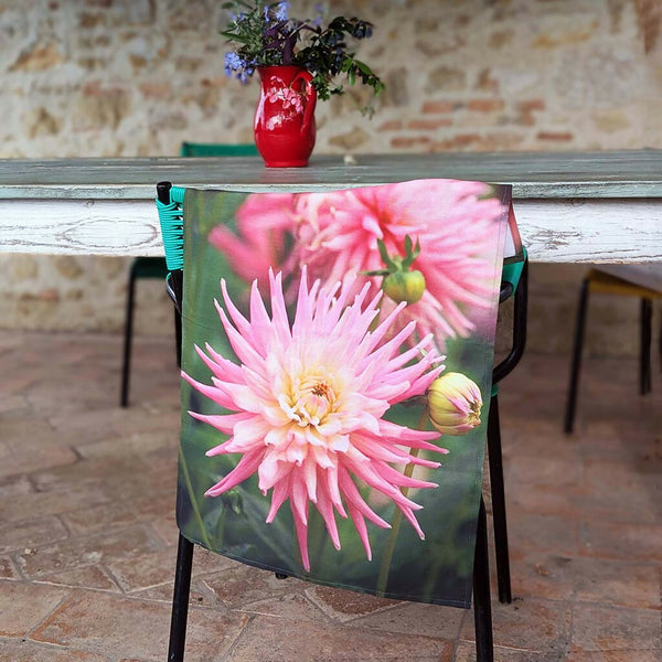 Pink Dahlia Cotton Tea Towel