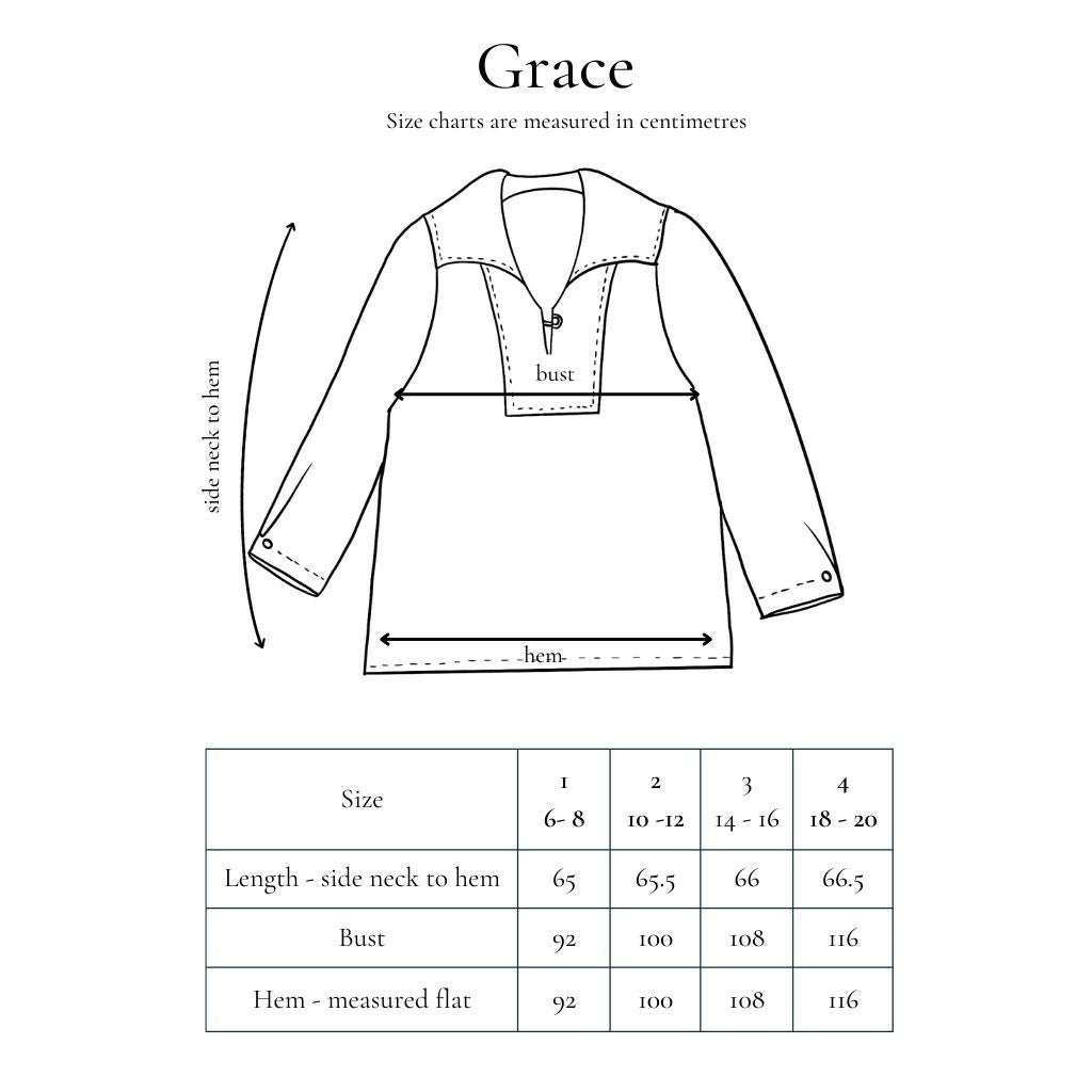 Withnell_ GRACE SAILOR BLOUSE  garment measurements chart