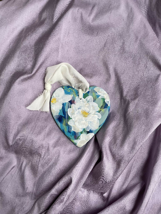 Peony Floral Hand Painted Ceramic Hanging Heart