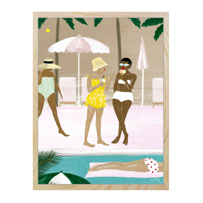 Poolside Peach and Pistachio Oak Frame Giclee Print in Pink + Turquoise