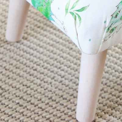 Natural Organic Olive and Dot Peacock Upholstered Footstool