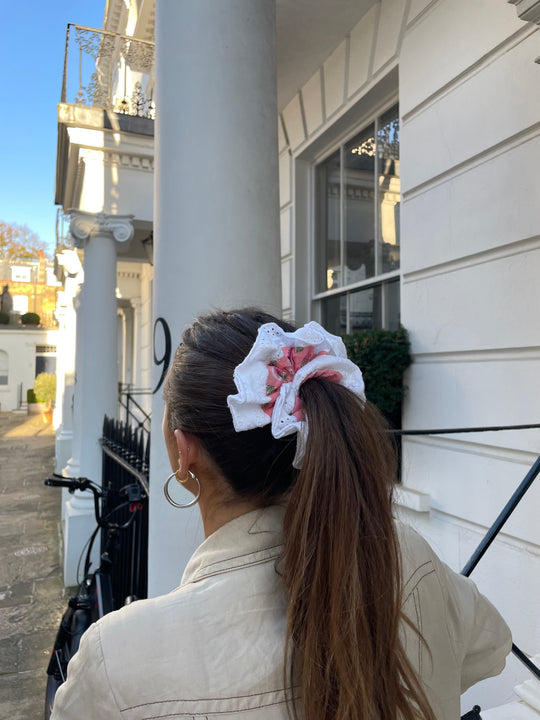 Block Print Hair Scrunchie Pink