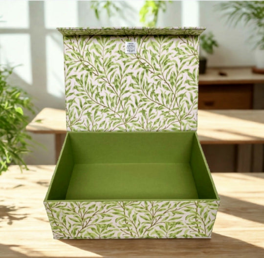 Handmade Green Willow Memory Box | William Morris Fabric Keepsake Box with Magnetic Closure