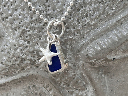Blue seaglass & silver starfish Necklace