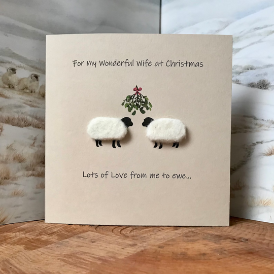 Sheep Christmas Card for Wife – Handmade Wool Sheep