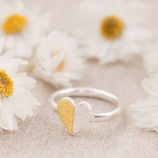 Handcrafted Silver and Gold Heart Ring Inspired by Nature
