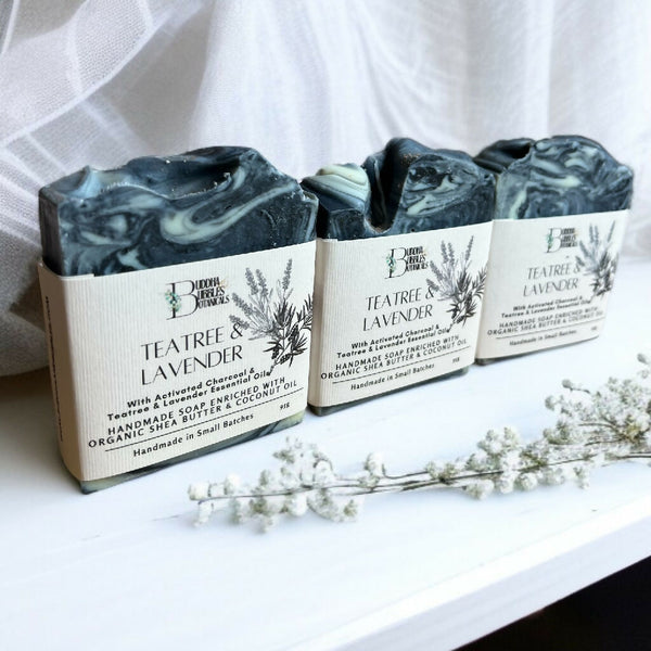 Soap Bar with Activated Charcoal and Teatree and Lavender Essential Oils - Small and Large Size