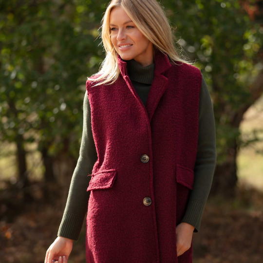 Long Boucle Gilet In Burgundy