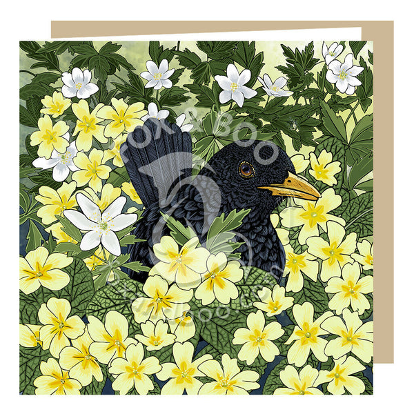 Primrose Blackbird Greeting Card