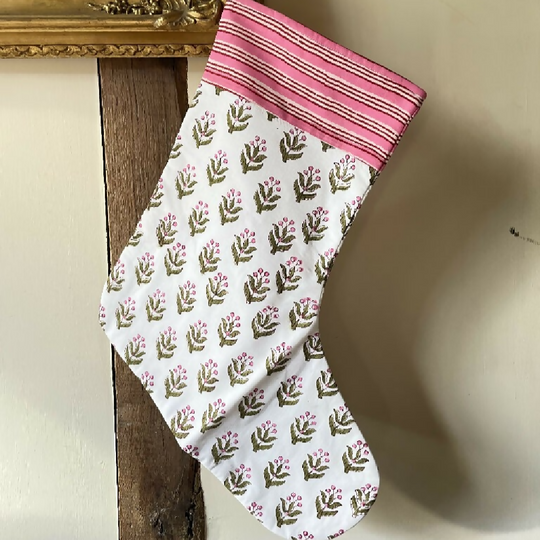 White Block Print Stocking