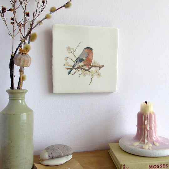 Bullfinch and Blossom Ceramic Tile Wall Art