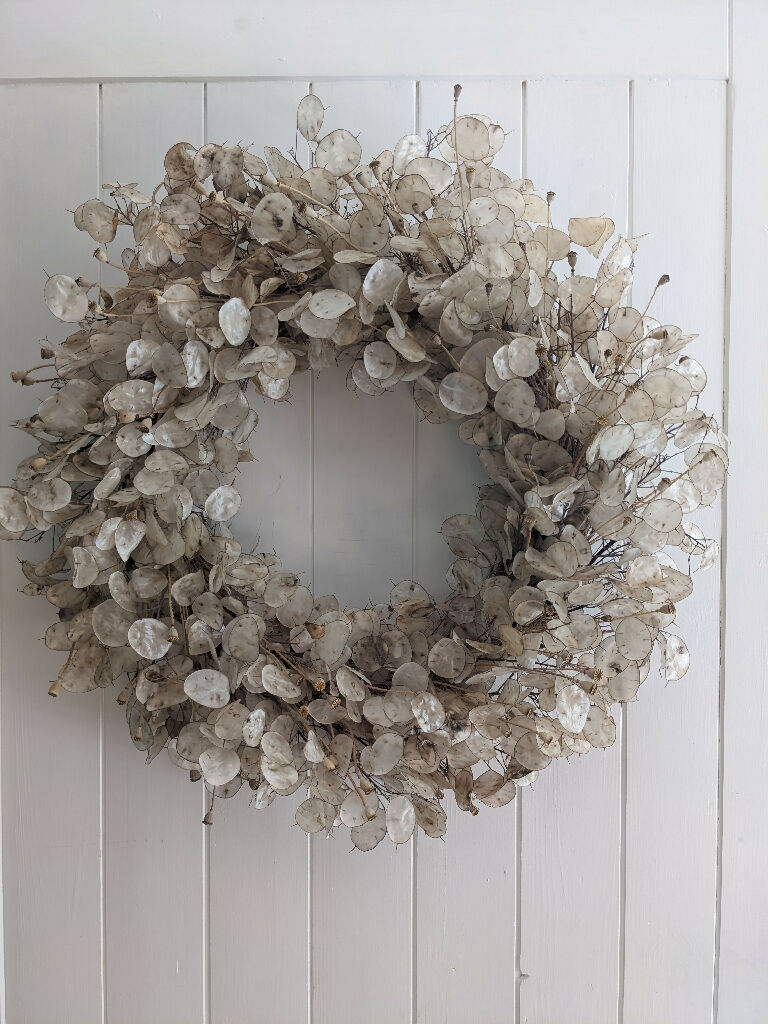 Lunaria Wreath with a Hint of Wild Poppies