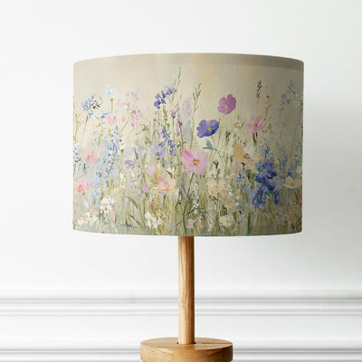 handmade floral illustration pastel pink cream neutral lampshade wild flower table lampshade vintage hanging pendant ceiling floral pastel print lightshade