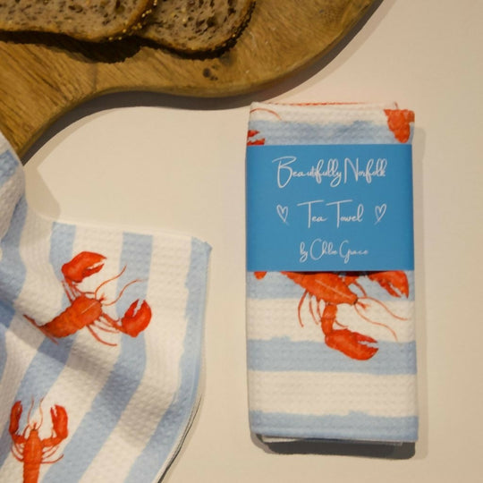 Lobster and Blue Stripe Tea Towel - Coastal Collection