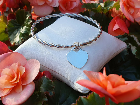 The Amore Bangle | Sterling Silver Braid Heart Bangle