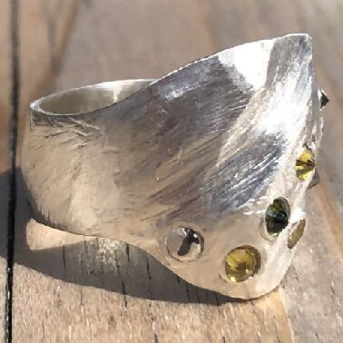 One of kind Silver Statement ring with Cubic Zirconias