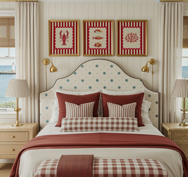 Set of 3 Gallery Prints, Lobster Sardines and Coral Illustration, Wall Art Set
