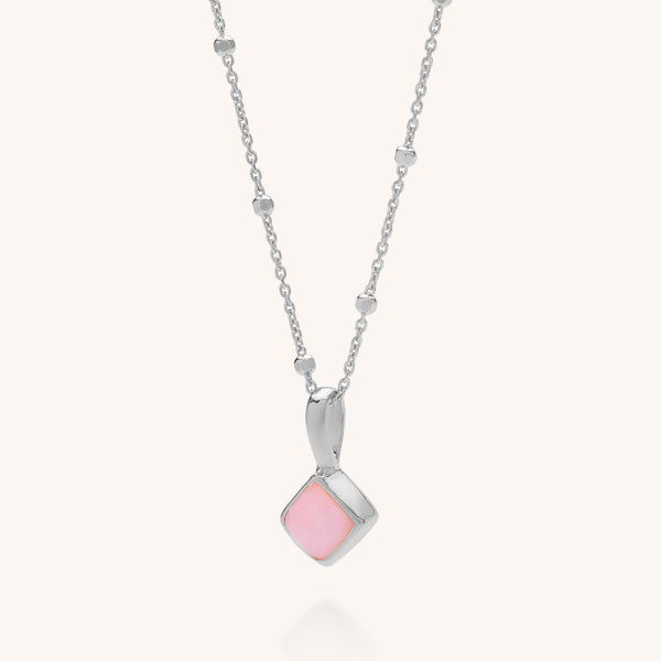 Pink Opal Diamond Birthstone Necklace October