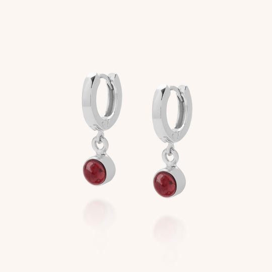 Garnet Gem Hoop Birthstone Earrings - January