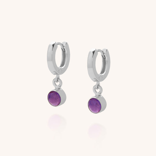 Amethyst Gem Hoop Birthstone Earrings - February
