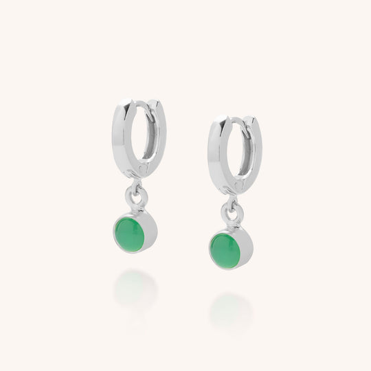 Chrysoprase Gem Hoop Birthstone Earrings - May