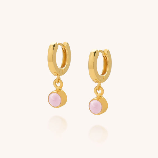 Pink Opal Gem Hoop Birthstone Earrings - October