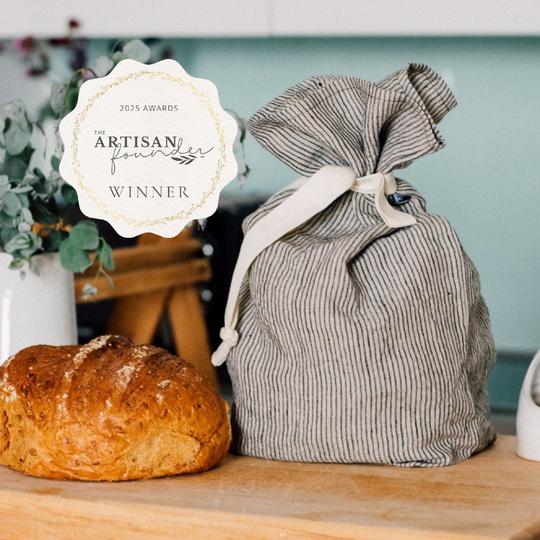 Linen Bread Bag in Dark Blue and Natural Stripe