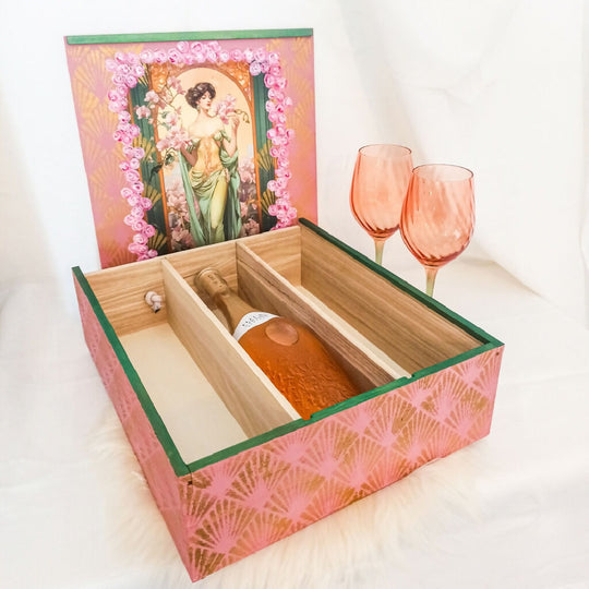 ART NOUVEAU DECOUPAGED WINE CADDY & KEEPSAKE BOX