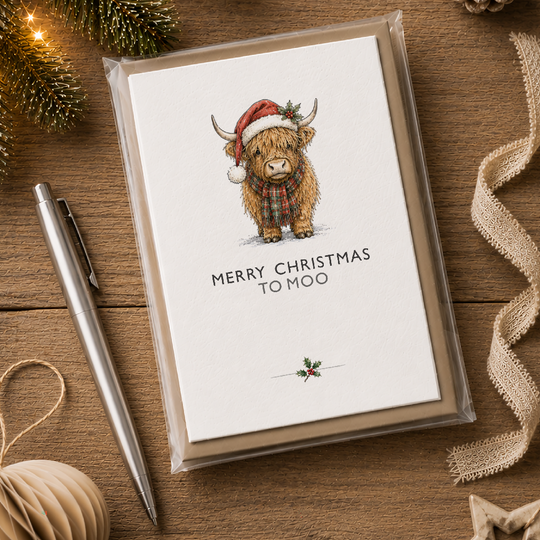 Pack of 5, Highland Cow - plantable wildflower seed Christmas cards