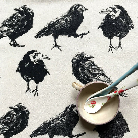 Crows Rule Hand Screenprinted Cotton Tea-towel