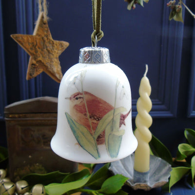 Wren and Snowdrops Fine Bone China Bell Decoration