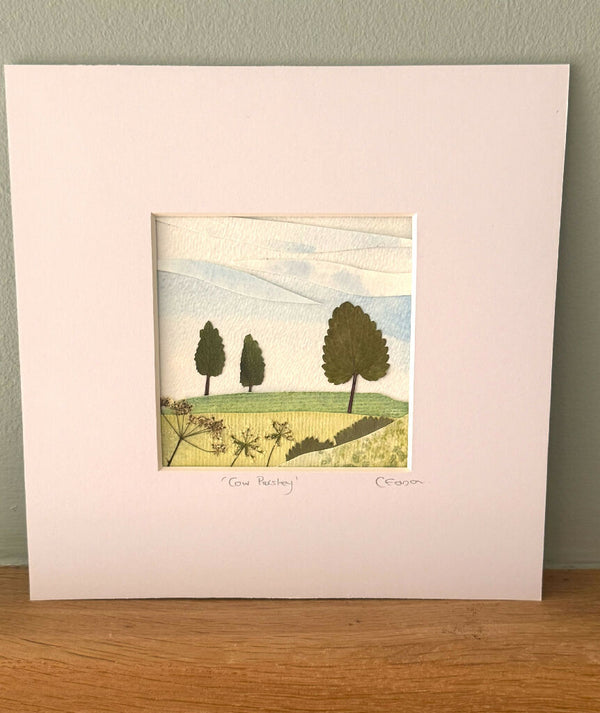Original abstract watercolour collages using real pressed leaves and flowers