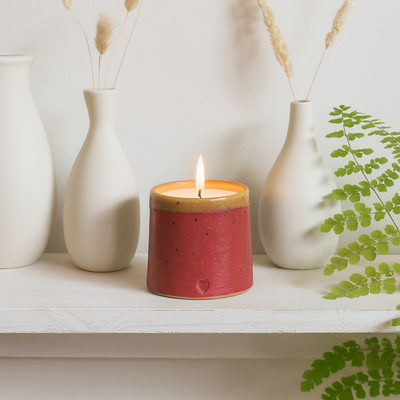 Speckled Clay Candle Pot with Refill - Raspberry