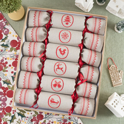 KSD Scandi Reusable Christmas Crackers - Set of 6- Linen (1)