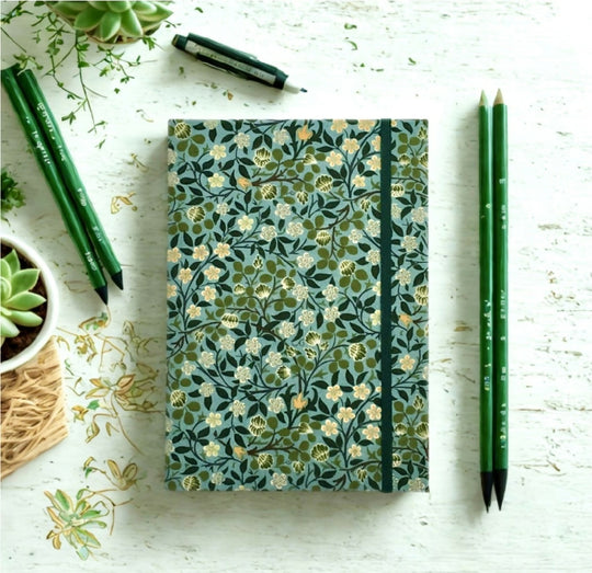 William Morris Clover Garden Fabric Journal | A5 Hardback Notebook with Pocket and Elastic